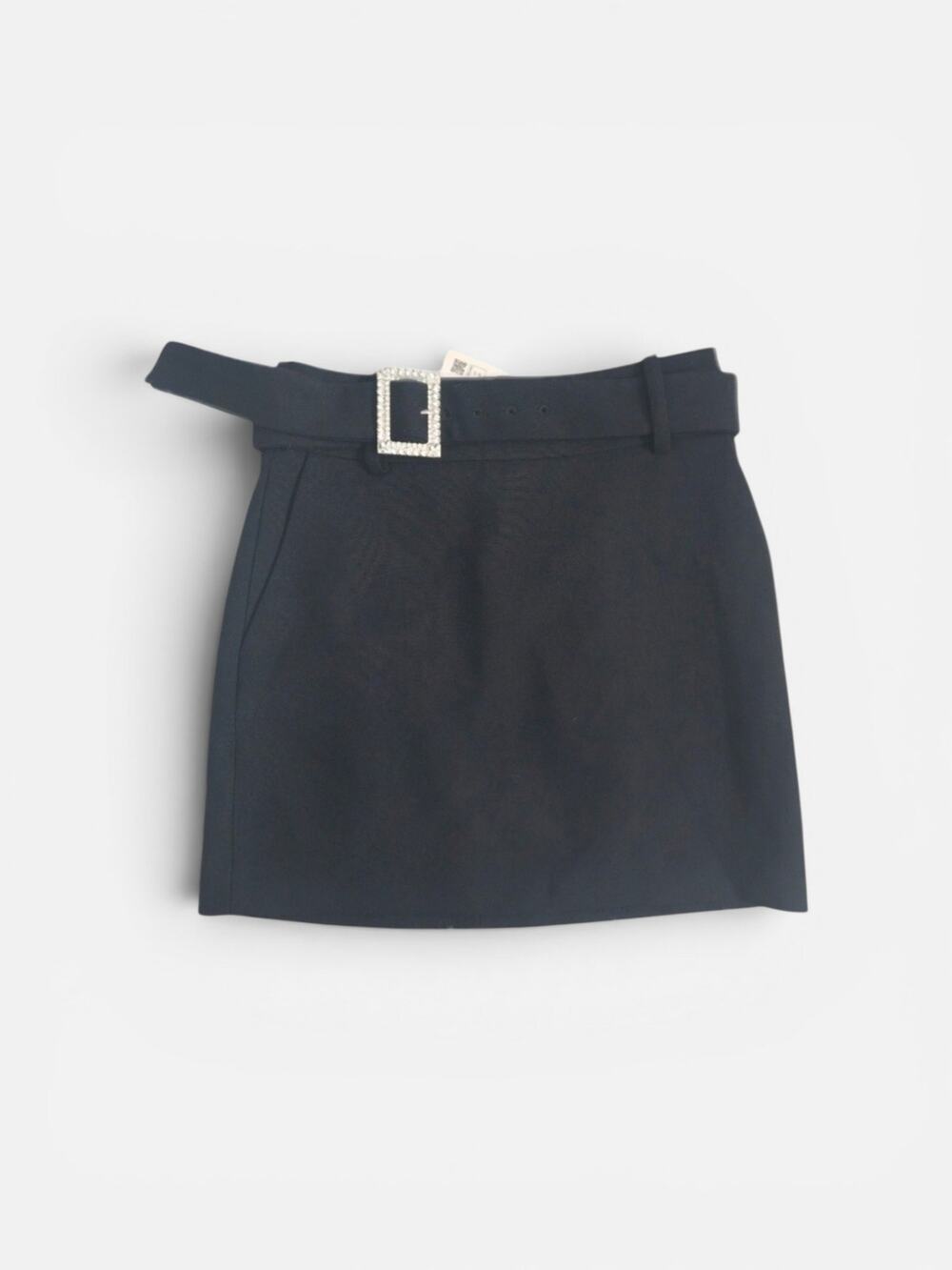 Zara NWT Black‎ Belted Academia Mini Skirt With Pockets